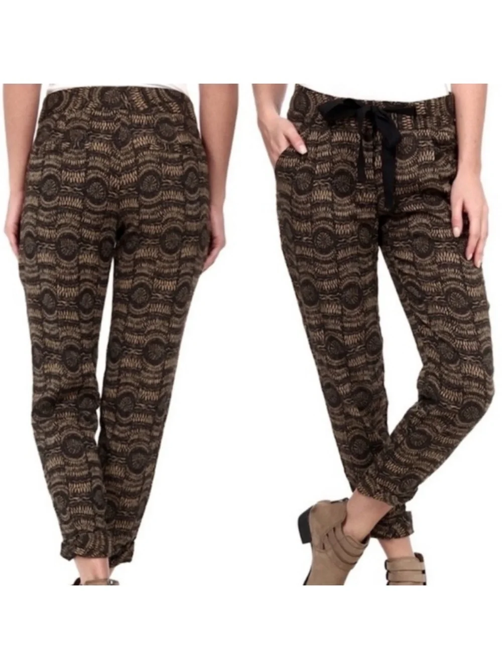 Free People Batik Printed Linen Blend Joggers Size 4 Women